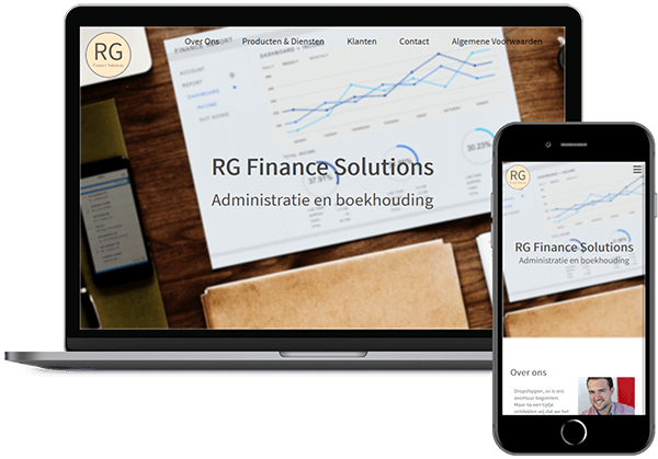 MacBook and iPhone mockup of website built for RG Finance Solutions, an accounting company.