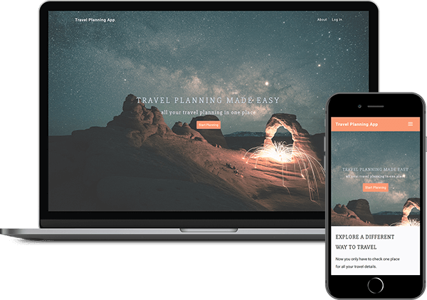 MacBook and iPhone mockup of Travel Planning App, a website built to organize your travel plans